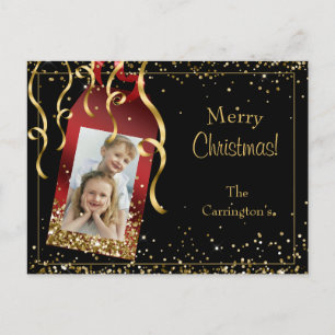 Holiday Photo Gold Glitter Script Christmas Postcard