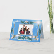 Holiday Photo Greeting on Blue with Silver Frame