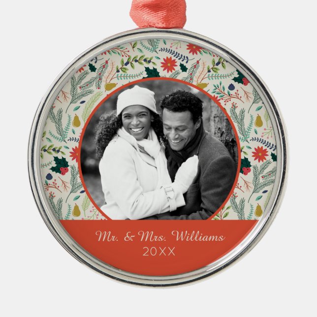 Holiday Photo | Merry Christmas Holiday Floral Metal Tree Decoration (Front)