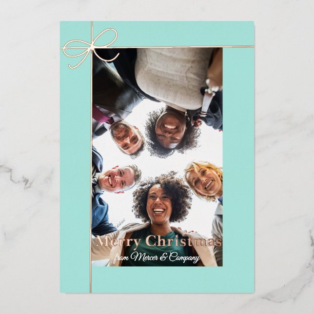 Holiday Photo Mint Green Rose Gold Real (Front)