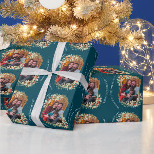 Holiday Photo Mistletoe Gold Frame Personalised Wrapping Paper