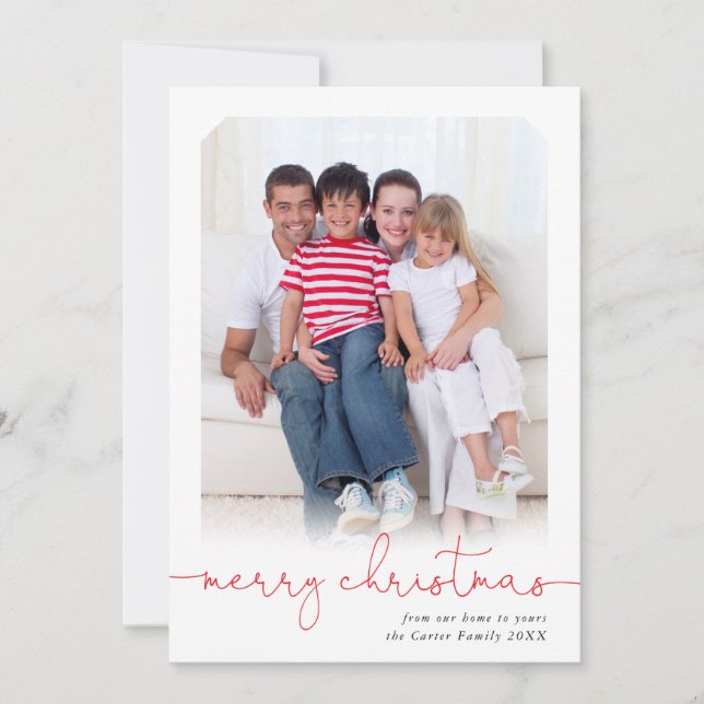 HOLIDAY PHOTO modern merry christmas script red Card (Front)