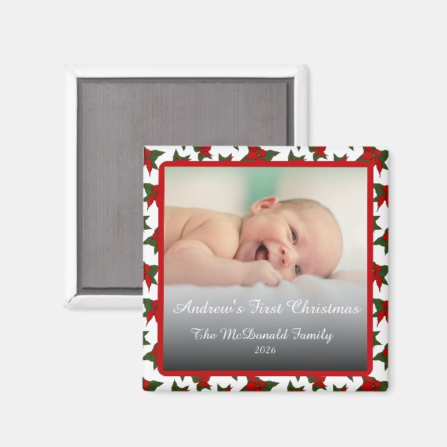 Holiday photo name first Christmas Magnet (Front/Back)