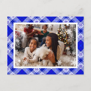 Holiday Photo - Winter Snowflake Blue Plaid Postcard