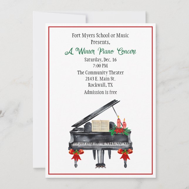 Holiday Piano Music Concert Recital Invitation (Front)