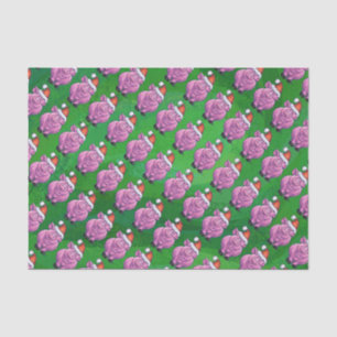 Holiday Pig in Santa Hat Pattern on Green Tissue Paper