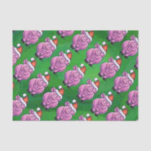 Holiday Pig in Santa Hat Pattern on Green Tissue Paper