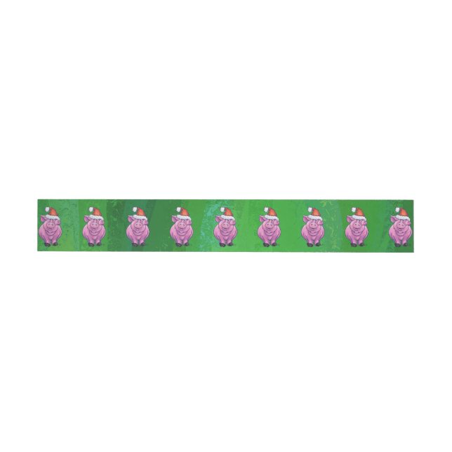 Holiday Pig in Santa Hat Pattern on Green Wraparound Address Label (Individual)