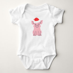 Holiday Piglet with Santa Hat Baby Bodysuit