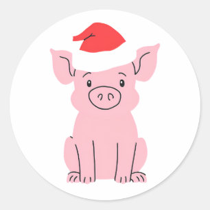 Holiday Piglet with Santa Hat  Classic Round Sticker