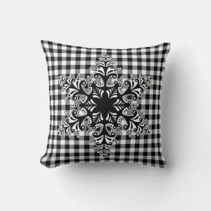 Holiday Pillow-Black & White Snowflake Cushion