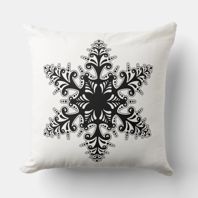 Holiday Pillow-Black & White Snowflake Cushion (Front)