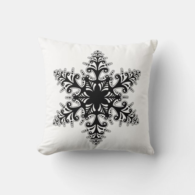 Holiday Pillow-Black & White Snowflake Cushion (Front)