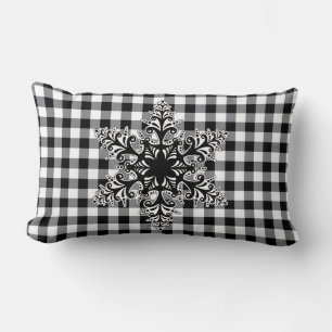 Holiday Pillow-Black & White Snowflake Lumbar Cushion