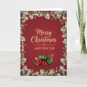 Holiday Pine and Berry Christmas Greeting Card