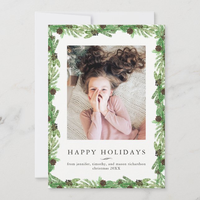 Holiday Pine and Chalkboard | Christmas Photo Card (Front)