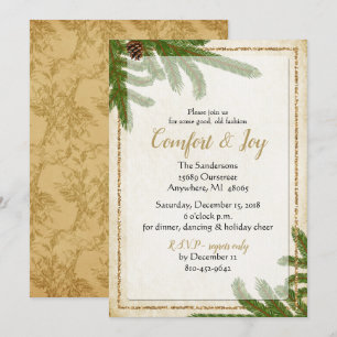 Holiday Pine Boughs Comfort and Joy Invitation