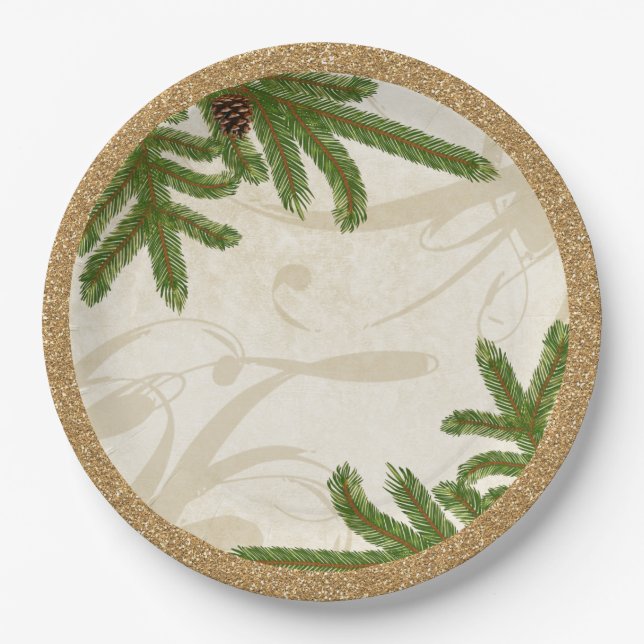 Holiday Pine Boughs Comfort and Joy Paper Plate (Front)