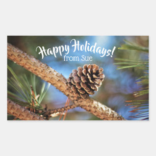 Holiday Pine Cone Custom Name Gift Tag Stickers