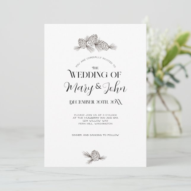 Holiday Pine Cone Wedding Invitation (Standing Front)