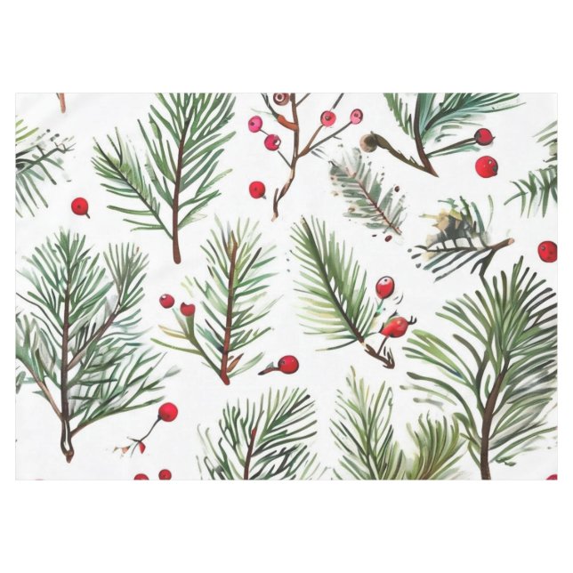 Holiday Pine & Red Berries Woodland Design Tablecloth (Front (Horizontal))