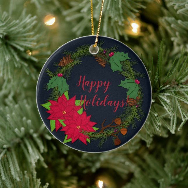 Holiday Pine Wreath | Christmas Personalise It Ceramic Tree Decoration (Tree)