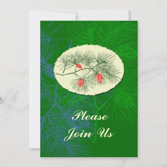 Holiday Pinecone Vintage Art Custom Invitations (Front)