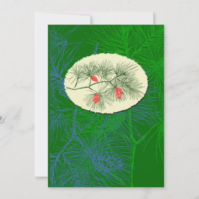 Holiday Pinecone Vintage Art Custom Invitations (Front)