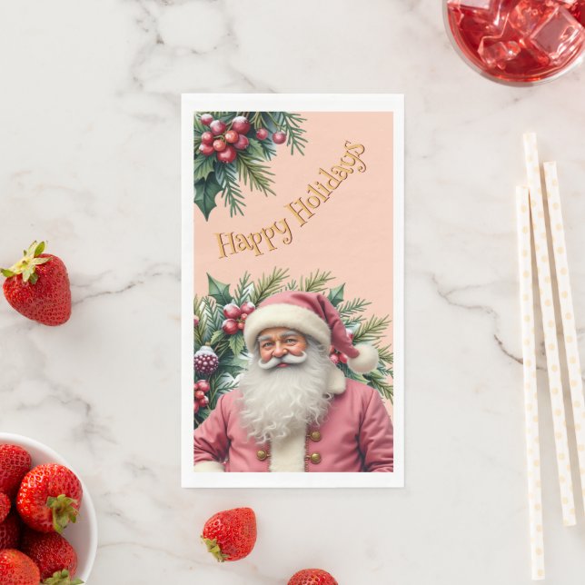 Holiday Pink Santa Claus Napkin (Insitu)