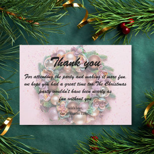 holiday pink wreath christmas party thank you  card