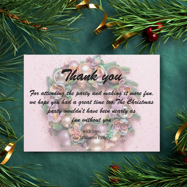 holiday pink wreath christmas party thank you  card (Creator Uploaded)