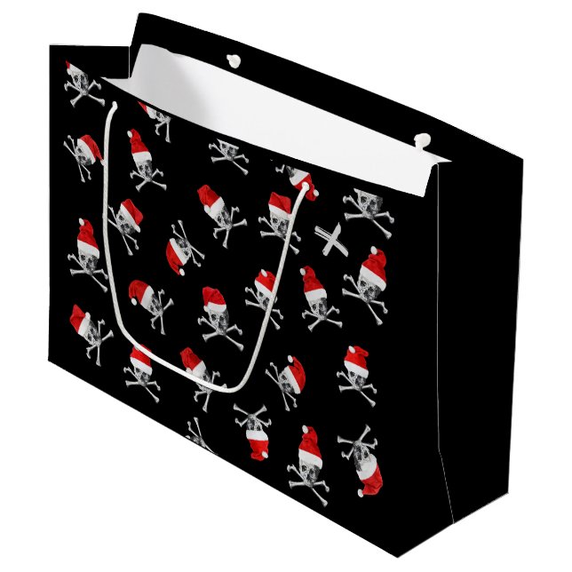 Holiday Pirate Skulls #2 Large Gift Bag (Front Angled)