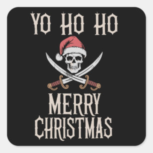 Holiday Pirate Yo Ho Ho Christmas Santa Boating Square Sticker