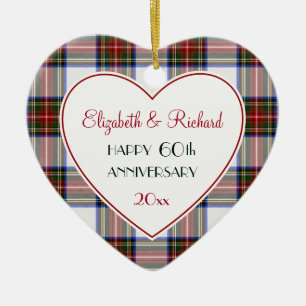 Holiday Plaid 60th or ANY Anniversary Ornament