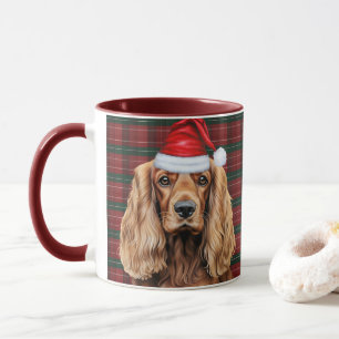 Holiday Plaid Cocker Spaniel Christmas Santa Dog Mug