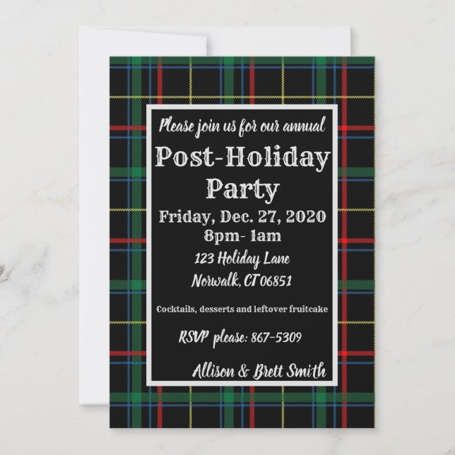 Holiday Plaid Fruitcake Invitation (Front)