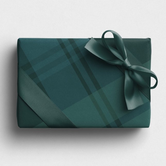 Holiday plaid green blue bold check Christmas Wrapping Paper Sheet (Creator Uploaded)