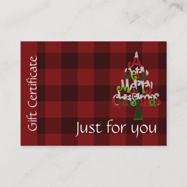 Holiday Plaid Merry Christmas Gift Certificate (Front)