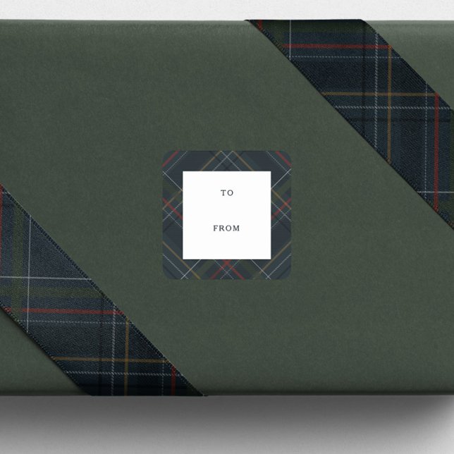 Holiday plaid navy blue to and from gift square sticker (Creator Uploaded)