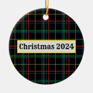 Holiday Plaid Personalised Ceramic Ornament
