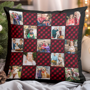 Holiday Plaid Personalised Unique 13 Photo Collage Cushion
