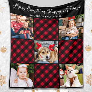 Holiday Plaid Personalised Unique 5 Photo Collage  Fleece Blanket