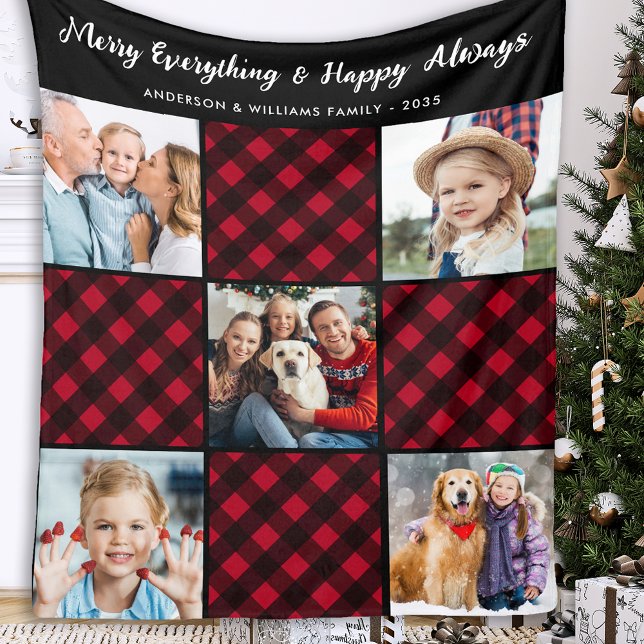 Holiday Plaid Personalised Unique Quilt 5 Picture Fleece Blanket (Creator Uploaded)