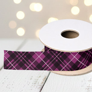 Holiday Plaid Pink and Black Satin Ribbon