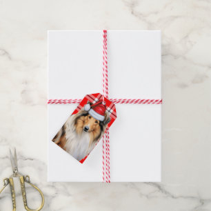 Holiday Plaid with a Collie Dog Christmas Gift Tags