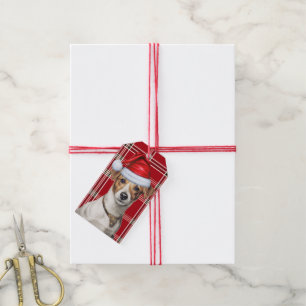 Holiday Plaid with Jack Russell Dog Christmas Gift Tags