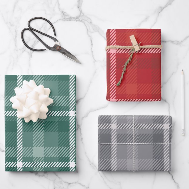 Holiday Plaid Wrapping Paper Set (Front)