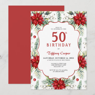 Holiday Poinsettia 50th Birthday Invitation