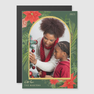 Holiday Poinsettia and Greenery Photo Magnet