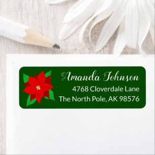 Holiday Poinsettia Flower Green Return Address